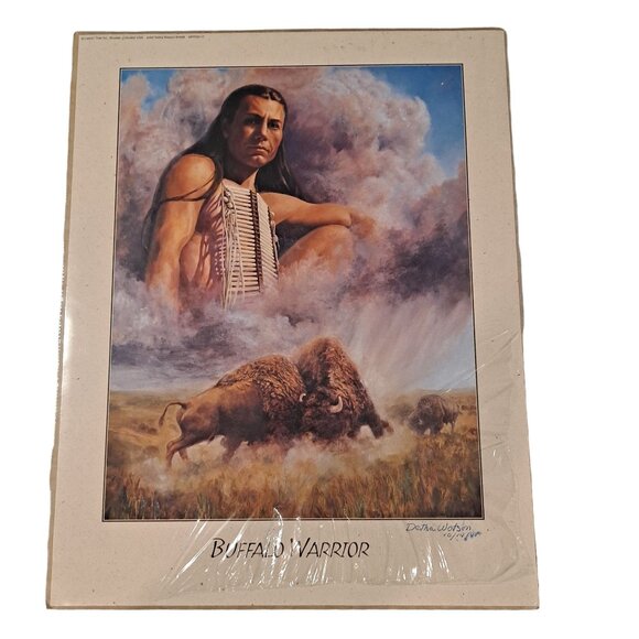 Buffalo Warrior by Detha Watson Native American Fine Art Matted Print - Picture 1 of 7